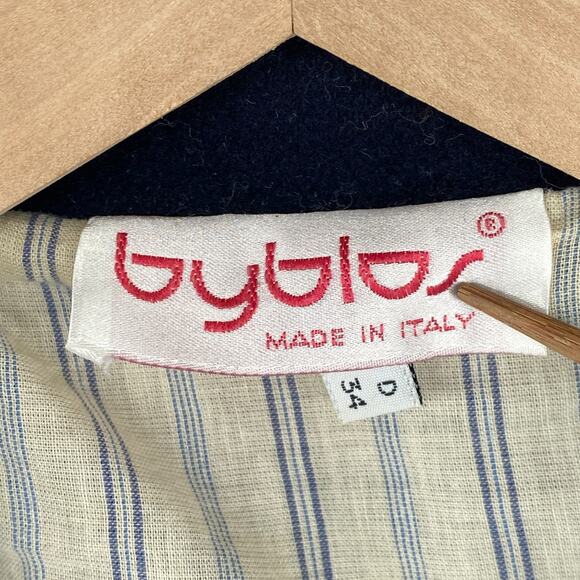 BYBLOS Blazer 6 Wool Double Breasted Pleated Back Jacket Blue Italy Vintage 80s - Picture 5 of 16